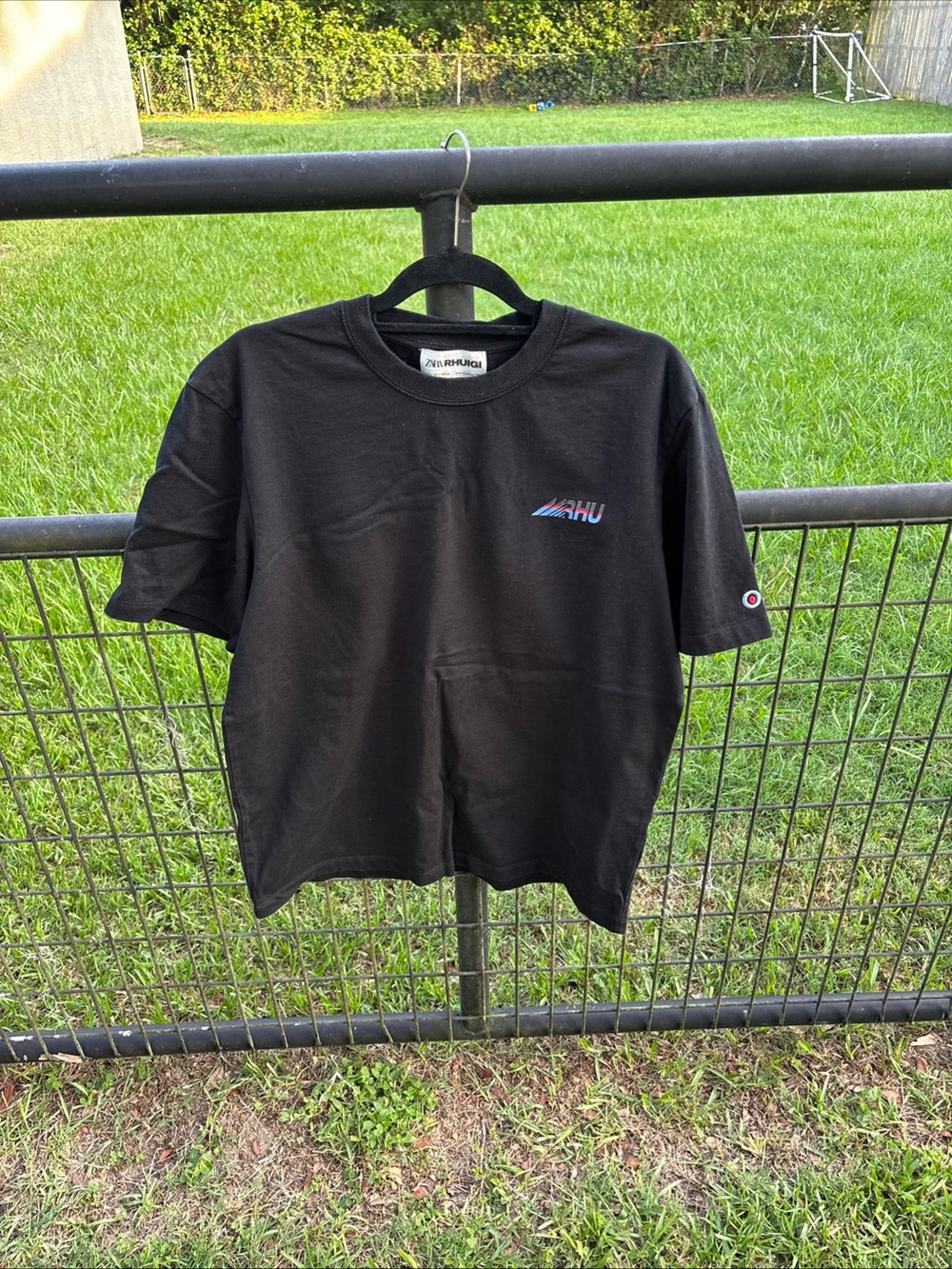 Rhude Black Graphic Tee with Small Logo